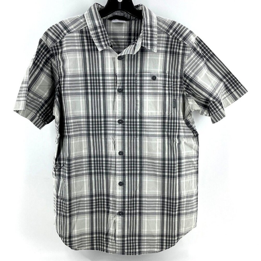 Columbia Button-Down  M Gray  Plaid Sportswear Short Sleeve Men's